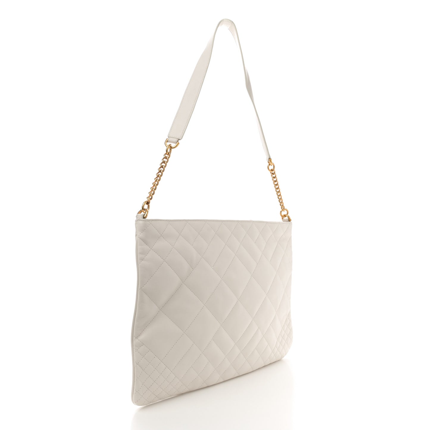 Calfskin Quilted La Medusa Chain Flat Shoulder Bag White