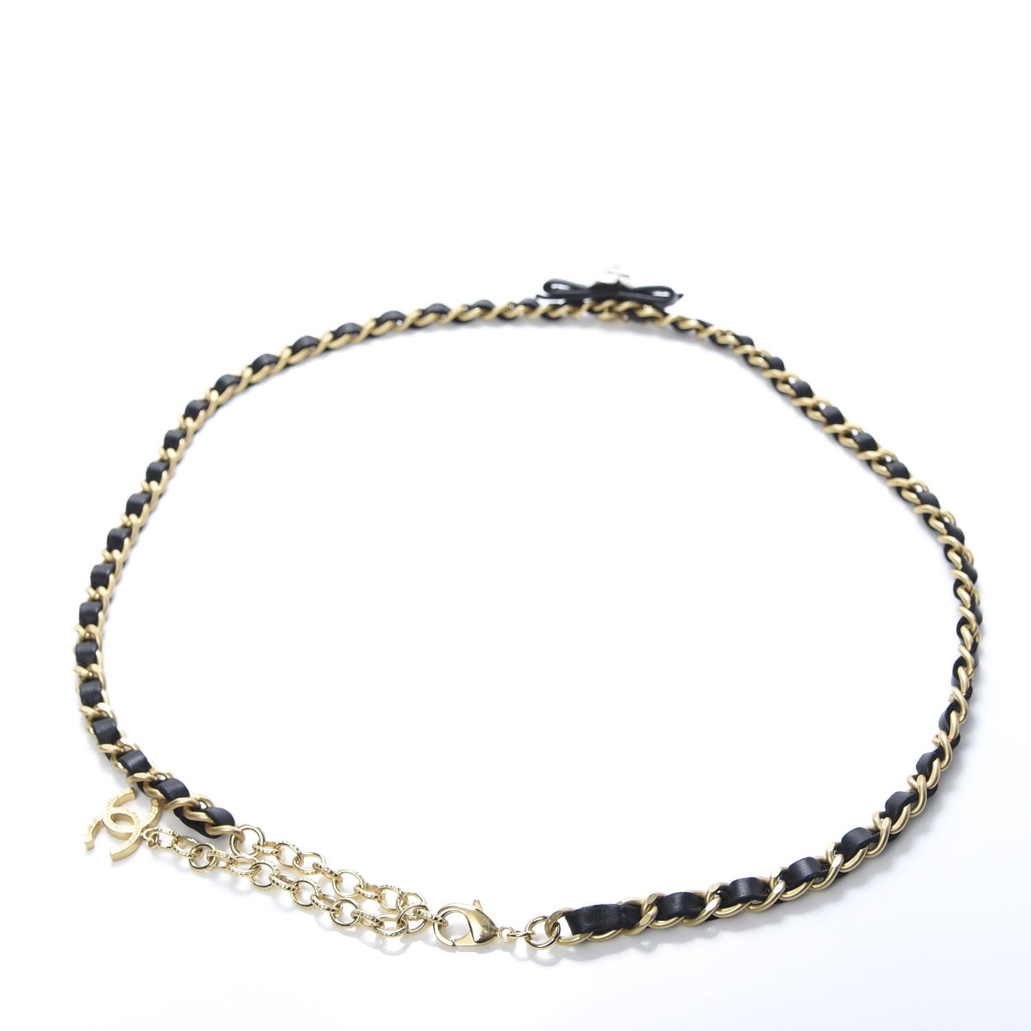 Chanel Calfskin Crystal Chain Camellia Belt Black Gold 2 of 4