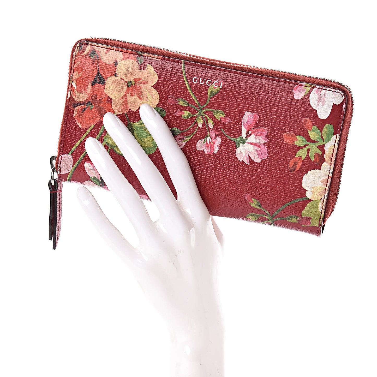 Shangai Calfskin Blooms Print Zip Around Wallet Romantic Cerise Multicolor