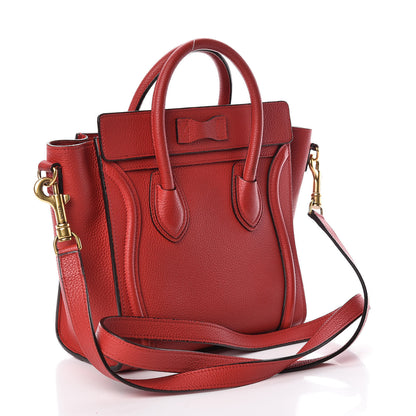 Celine Drummed Calfskin Nano Luggage Red 3 of 21