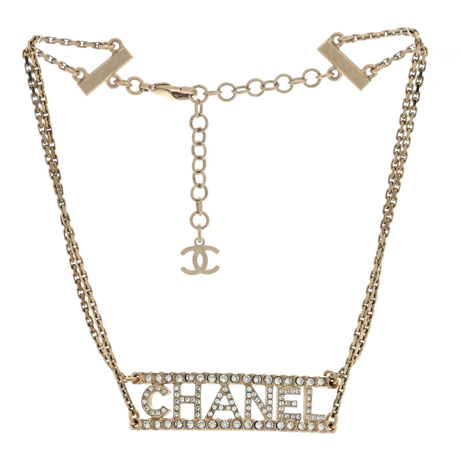 Chanel Metal Crystal Logo Choker Necklace Gold 3 of 5