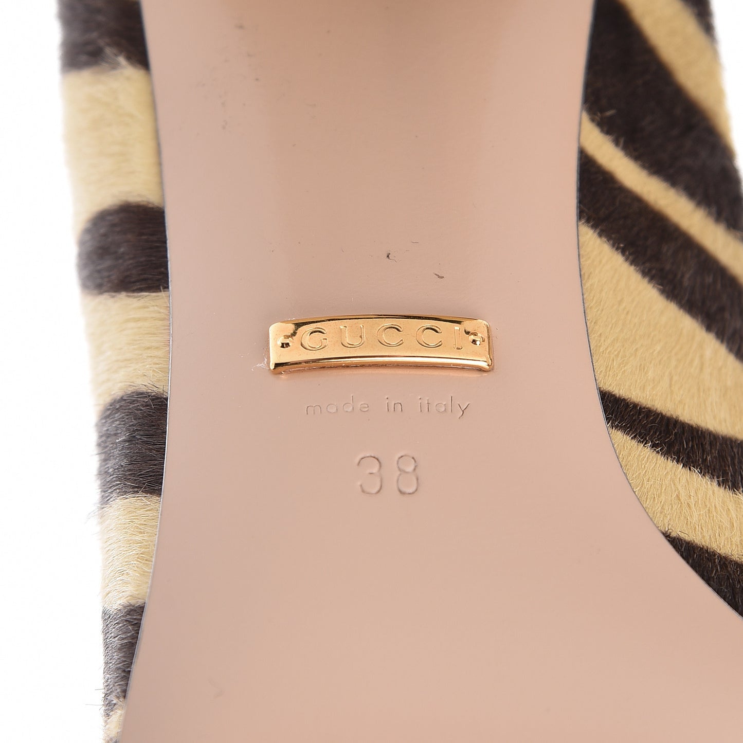 Calf Hair Malaga Kid Tiger Print GG Marmont Fringe 50mm Loafer Pumps 38 Natural Black Romantic Cerise