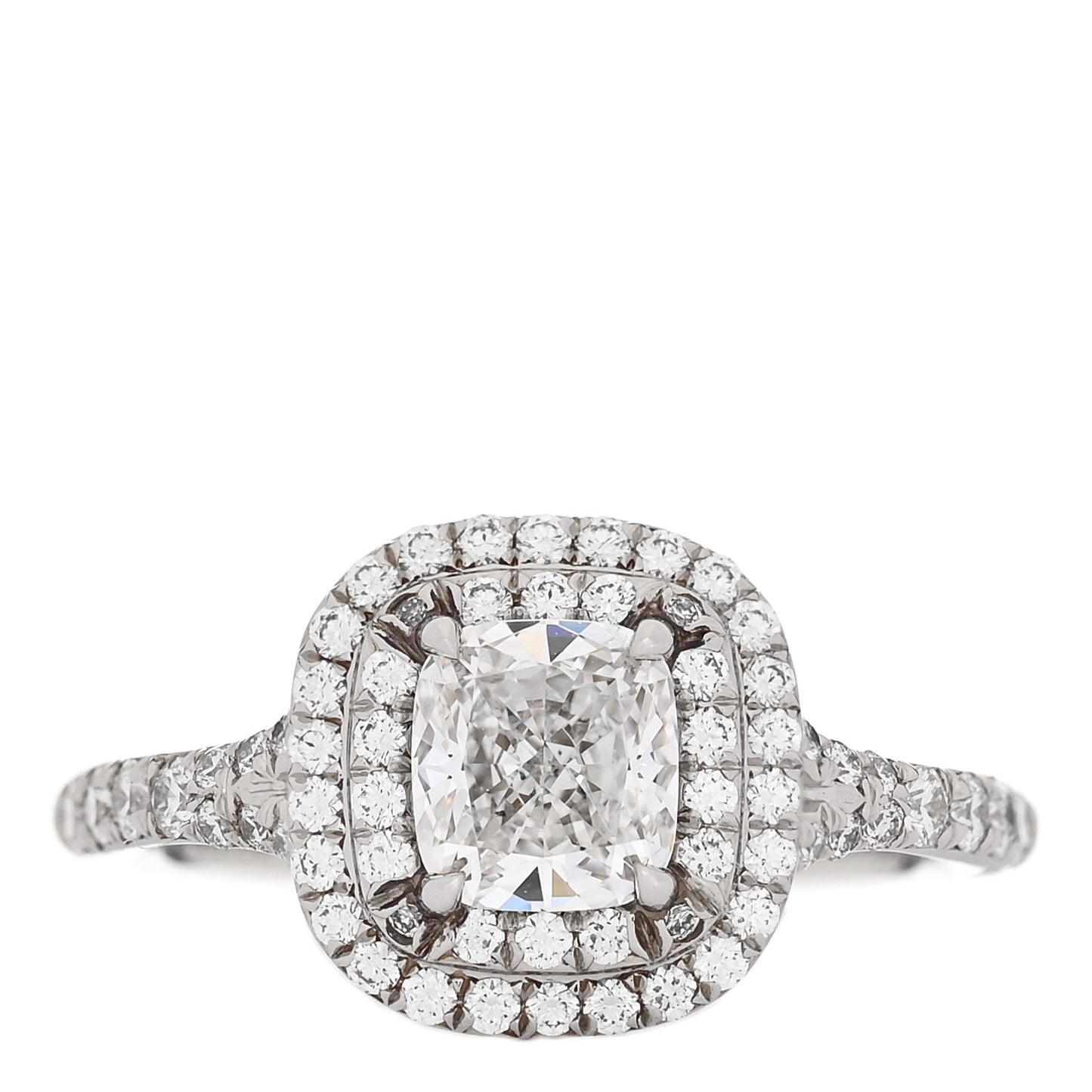 Platinum Diamond .71ct Soleste Cushion Cut Double Halo Engagement Ring 48 4.5