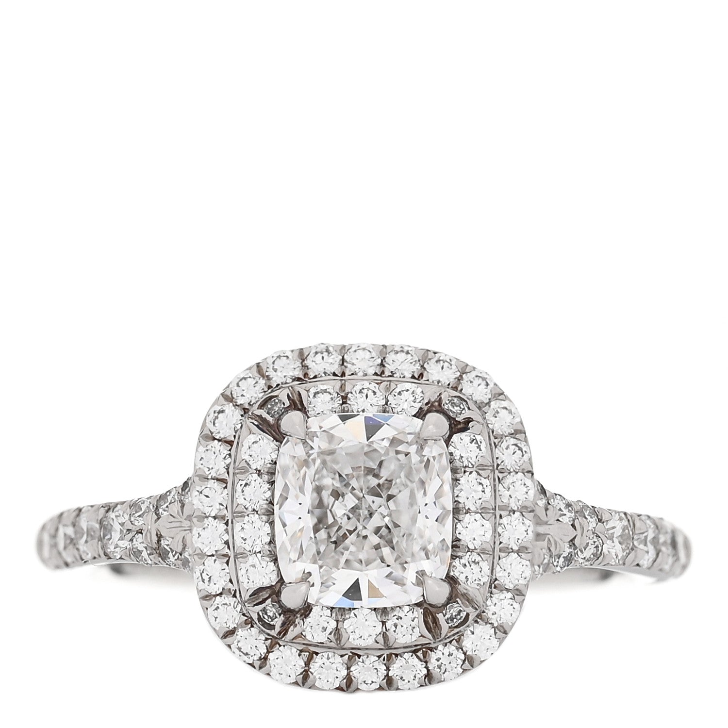 Tiffany Platinum Diamond .71ct Soleste Cushion Cut Double Halo Engagement Ring 48 4.5 1 of 7