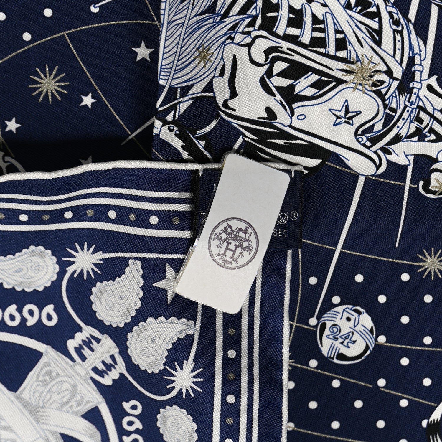 Hermes Silk Chorus Stellarum Bandana Scarf 55 Marine White Black 3 of 5