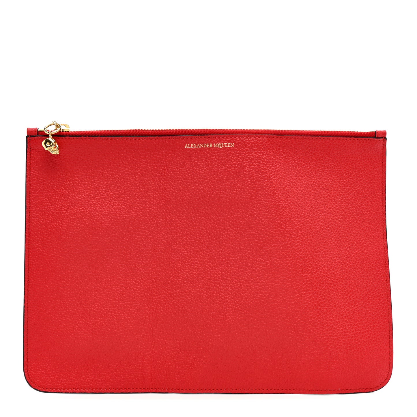 Calfskin Skull Zip Pouch Red