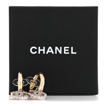 Chanel Metal Crystal Studded CC Hoop Drop Earrings Gold 5 of 5