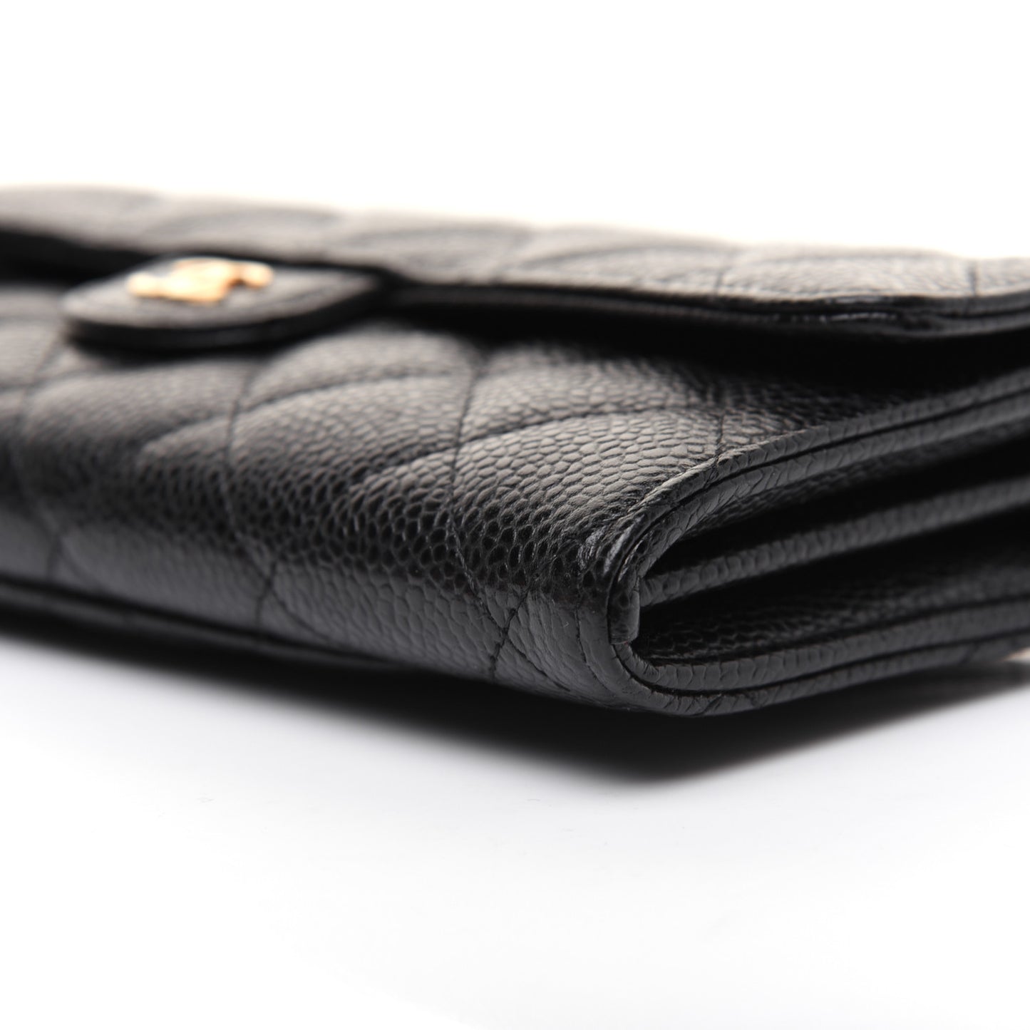 Caviar Quilted Large Gusset Flap Wallet Black
