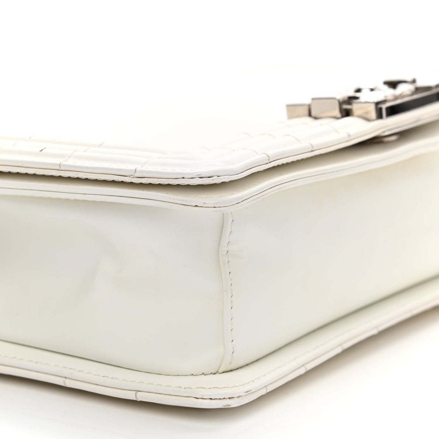 Glazed Calfskin Medium Boy Flap White