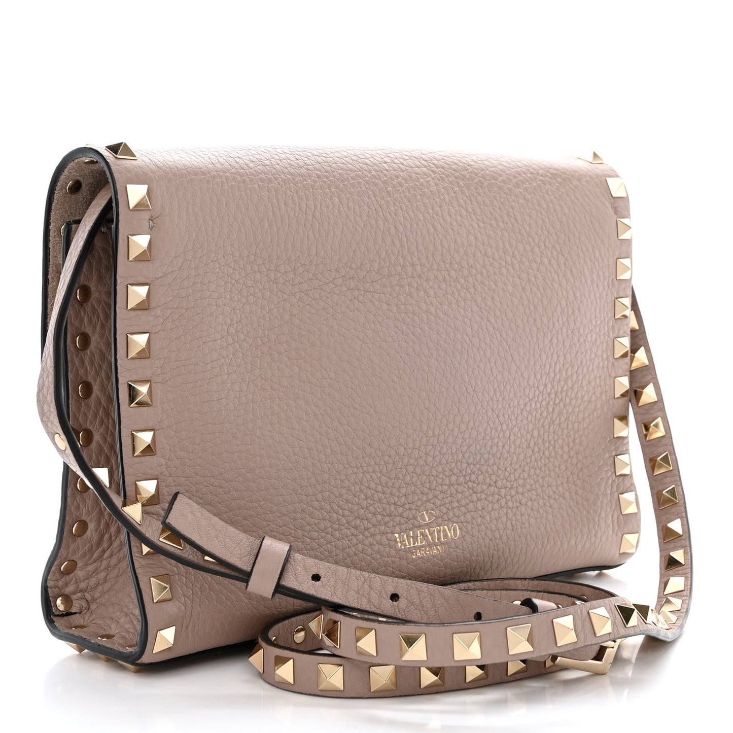 Pebbled Calfskin Medium Rockstud Flip Lock Crossbody Bag Poudre