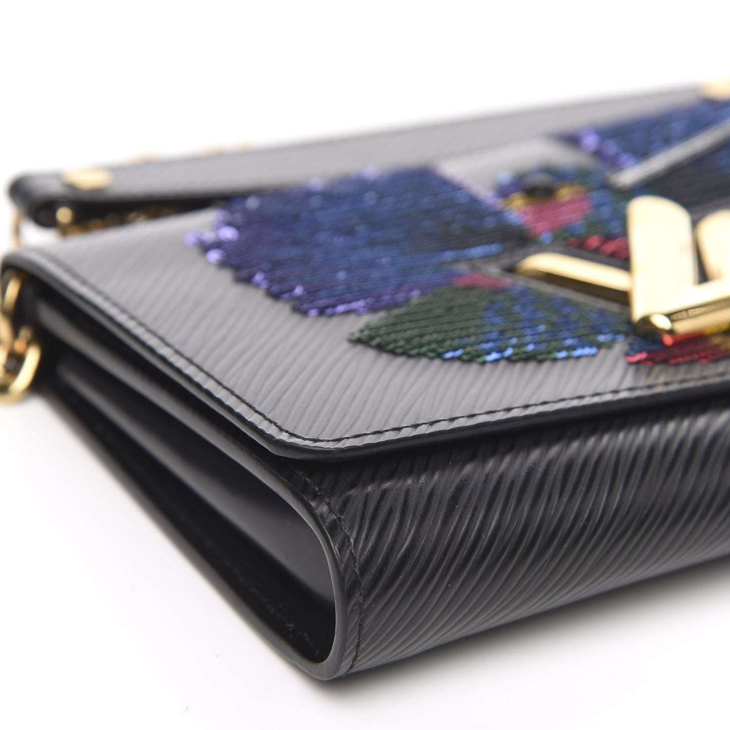Epi Sequin Bird Twist Chain Wallet PM Black