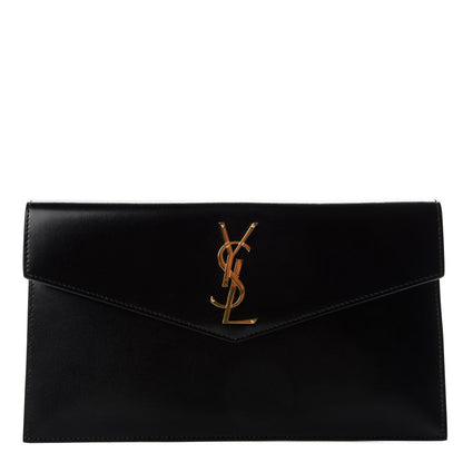 Saint Laurent Smooth Shiny Calfskin Monogram Uptown Pouch Black 1 of 7