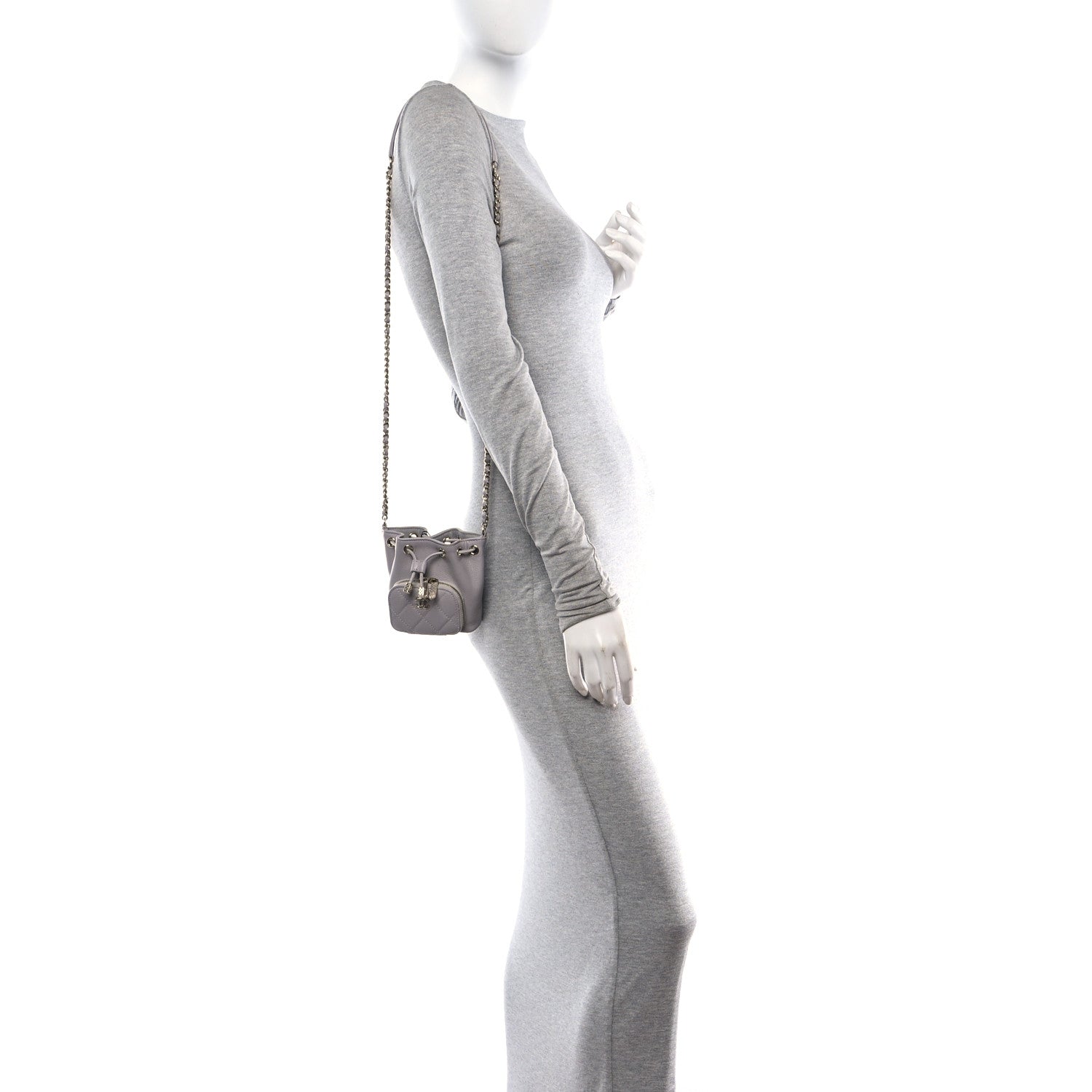Chanel Caviar Quilted Mini CC Pocket Bucket Bag Grey 2 of 12