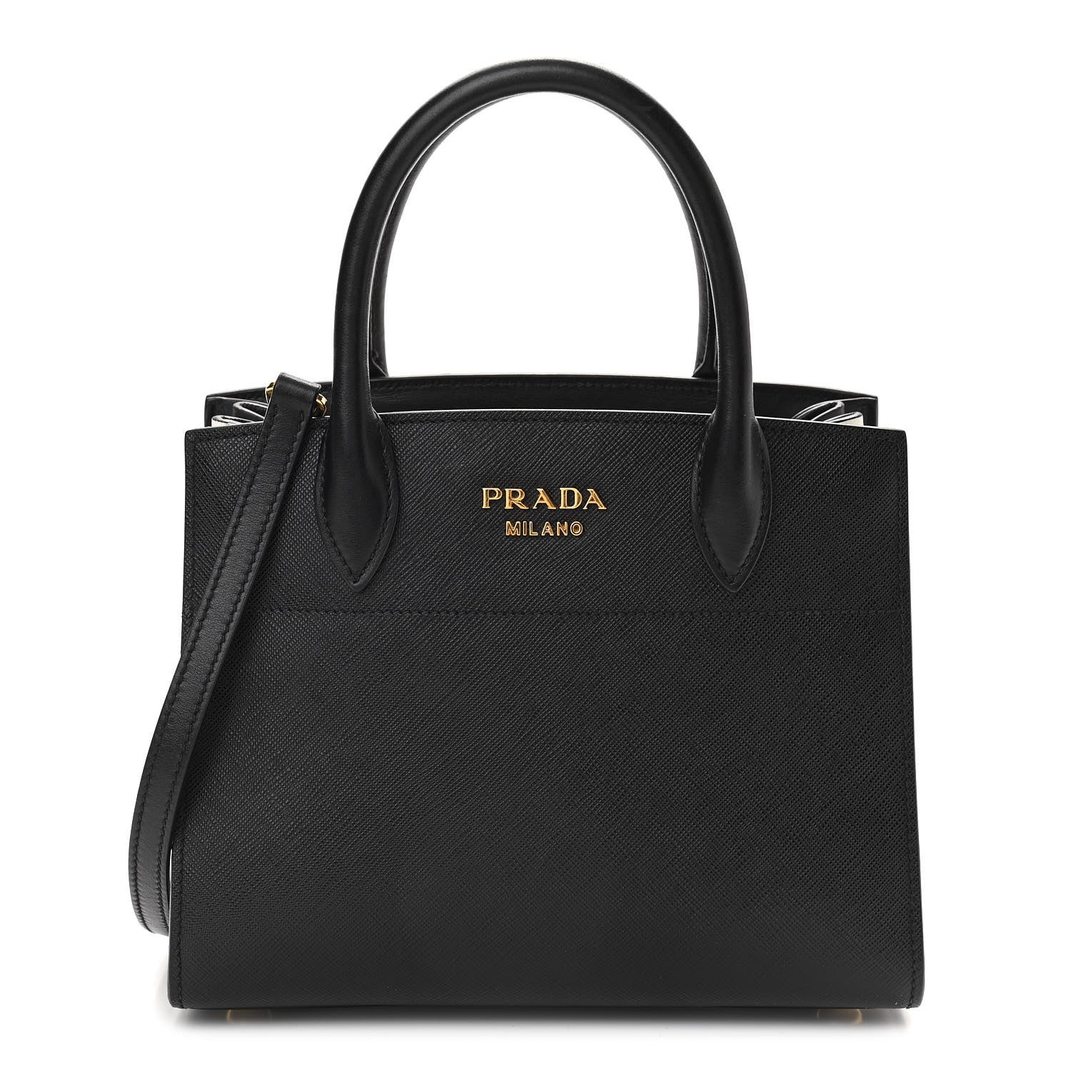 Prada Saffiano City Calfskin Small Bibliotheque Top Handle Black White 1 of 10