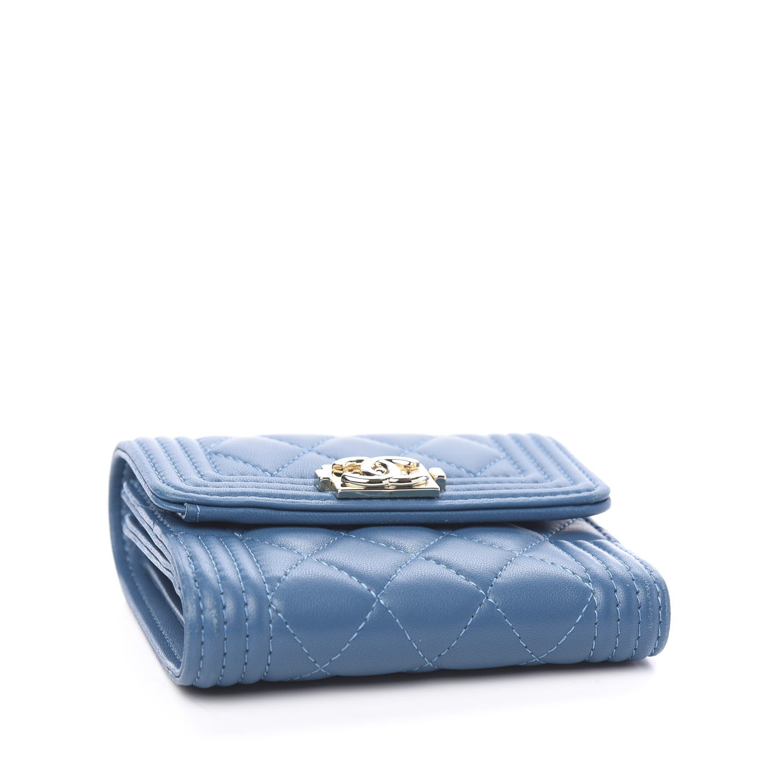 Chanel Lambskin Quilted Compact Boy Wallet Blue 3 of 8