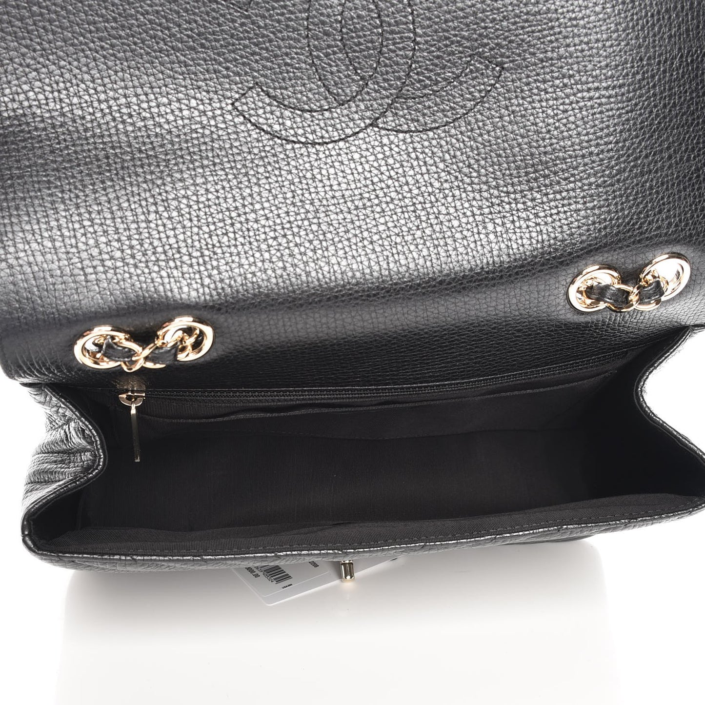 Metallic Calfskin Chevron Quilted Medium Statement Flap Black