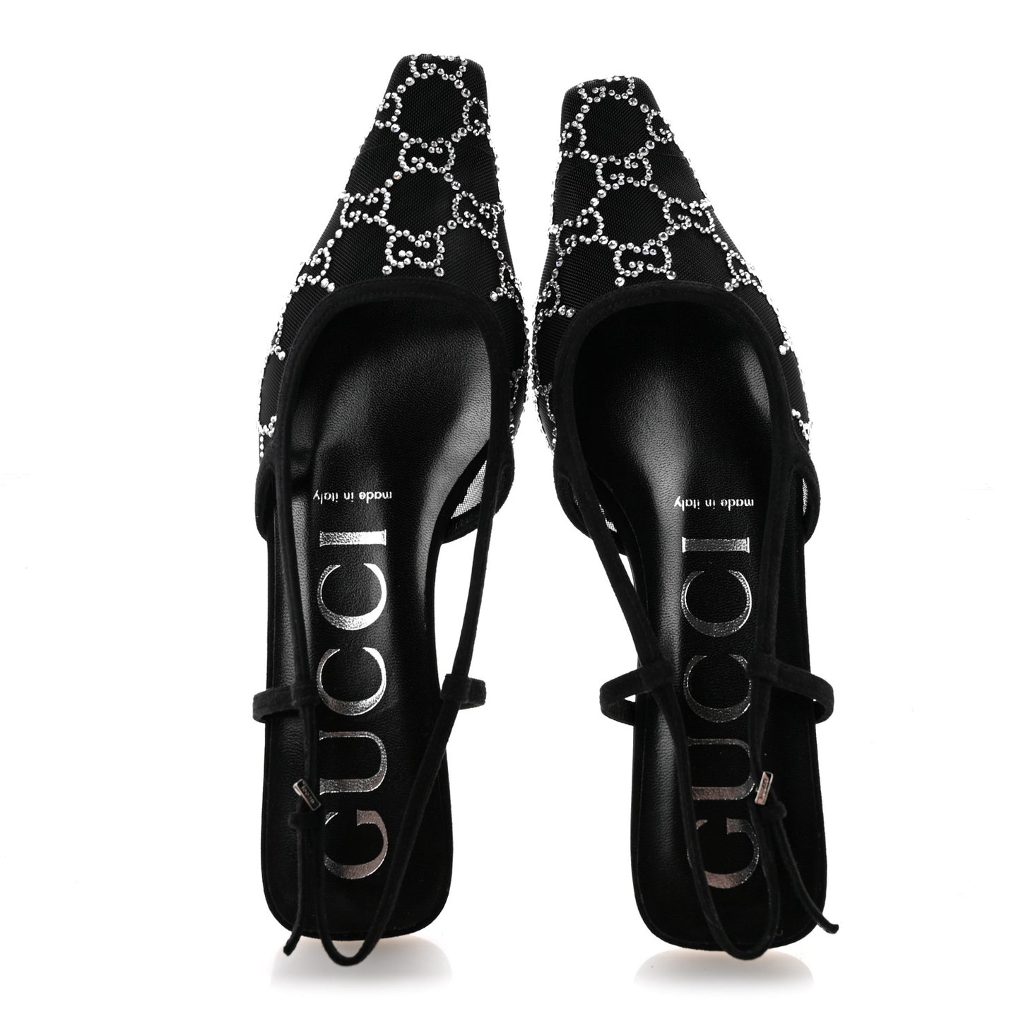 Tela Retino Kid Scamosciato Crystal GG Monogram Square Demi Ballet Flats 36.5 Black