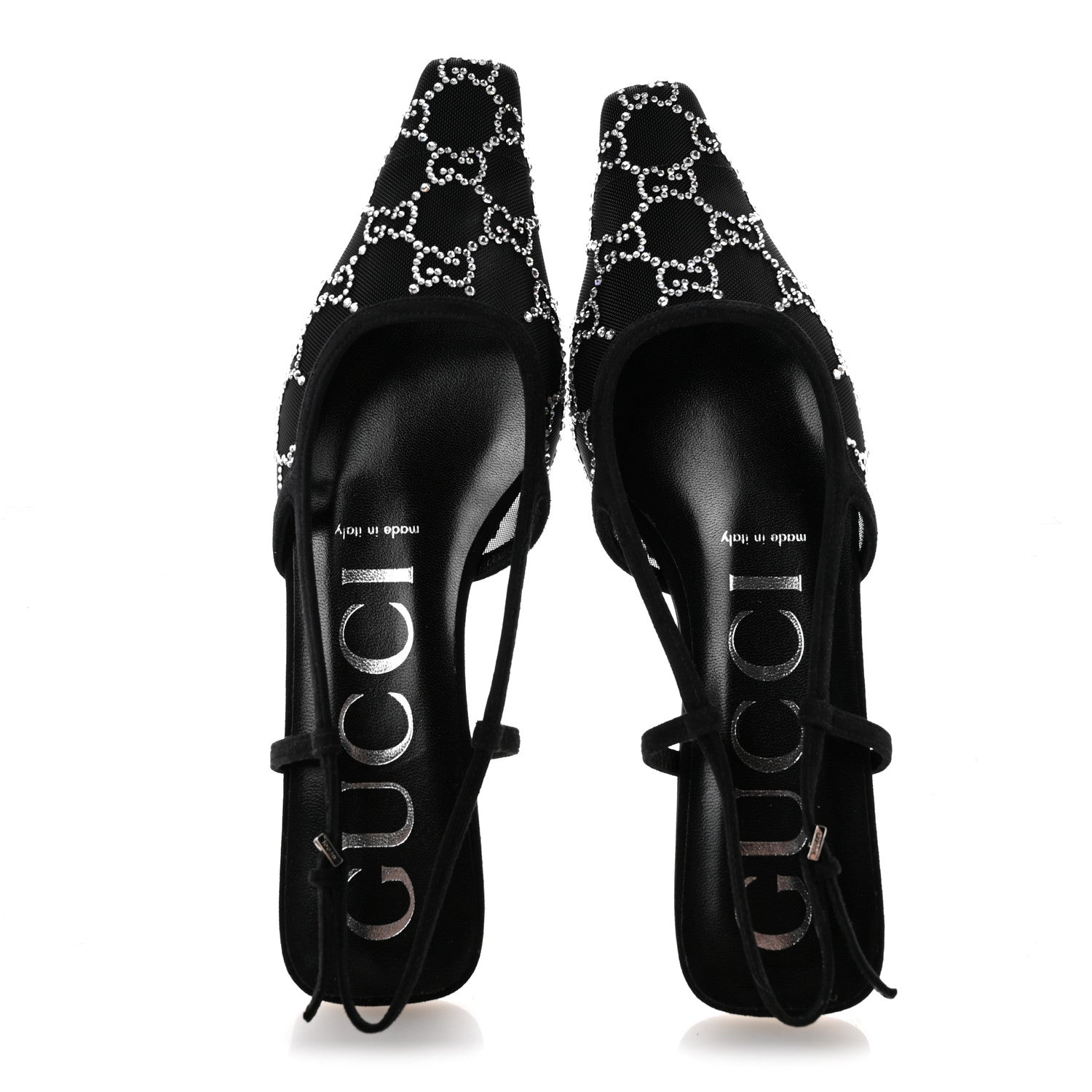 Gucci Tela Retino Kid Scamosciato Crystal GG Monogram Square Demi Ballet Flats 36.5 Black 2 of 9