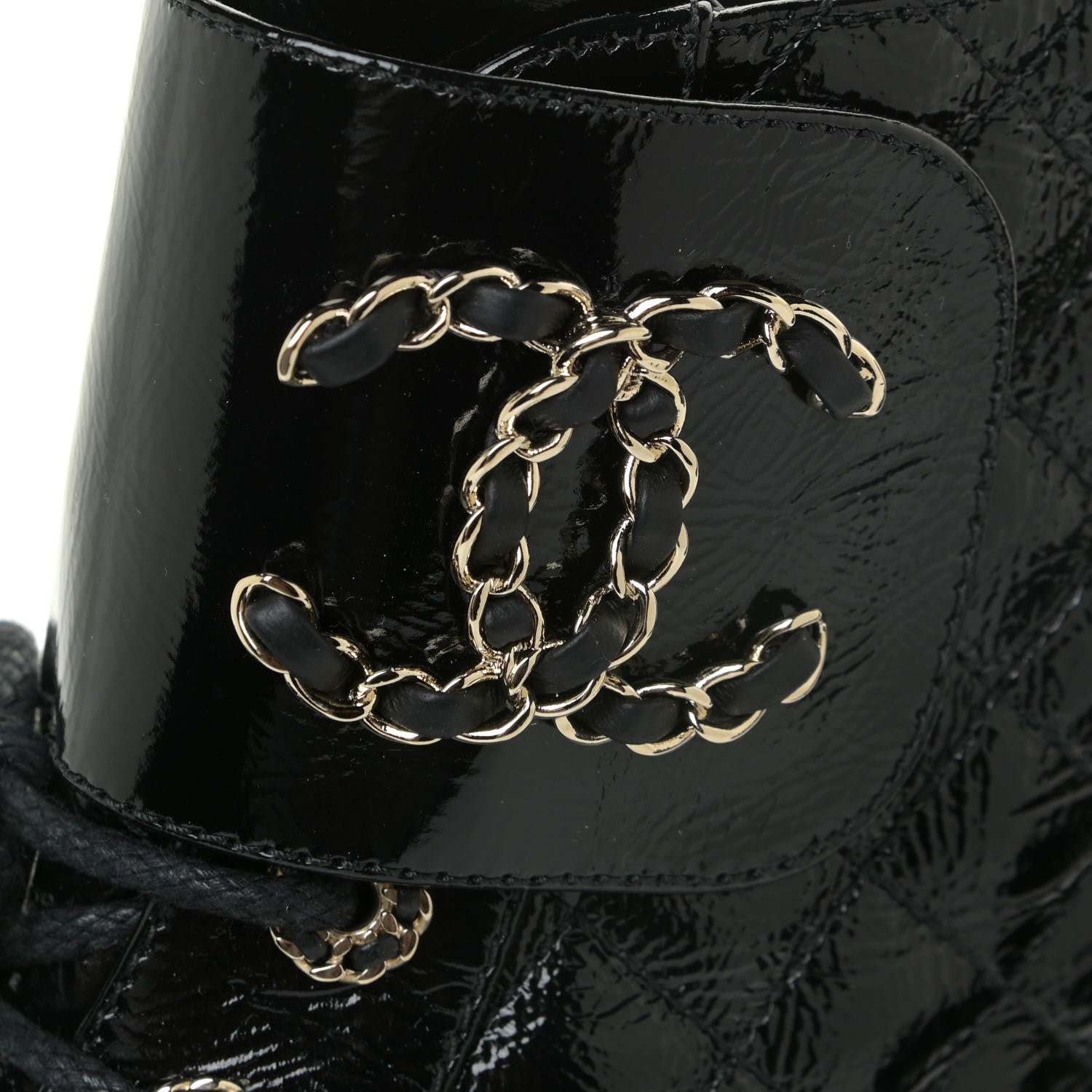 Chanel Shiny Calfskin Quilted Lace Up Combat Boots 38.5 Black 13 of 14