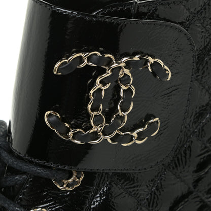 Chanel Shiny Calfskin Quilted Lace Up Combat Boots 38.5 Black 13 of 14