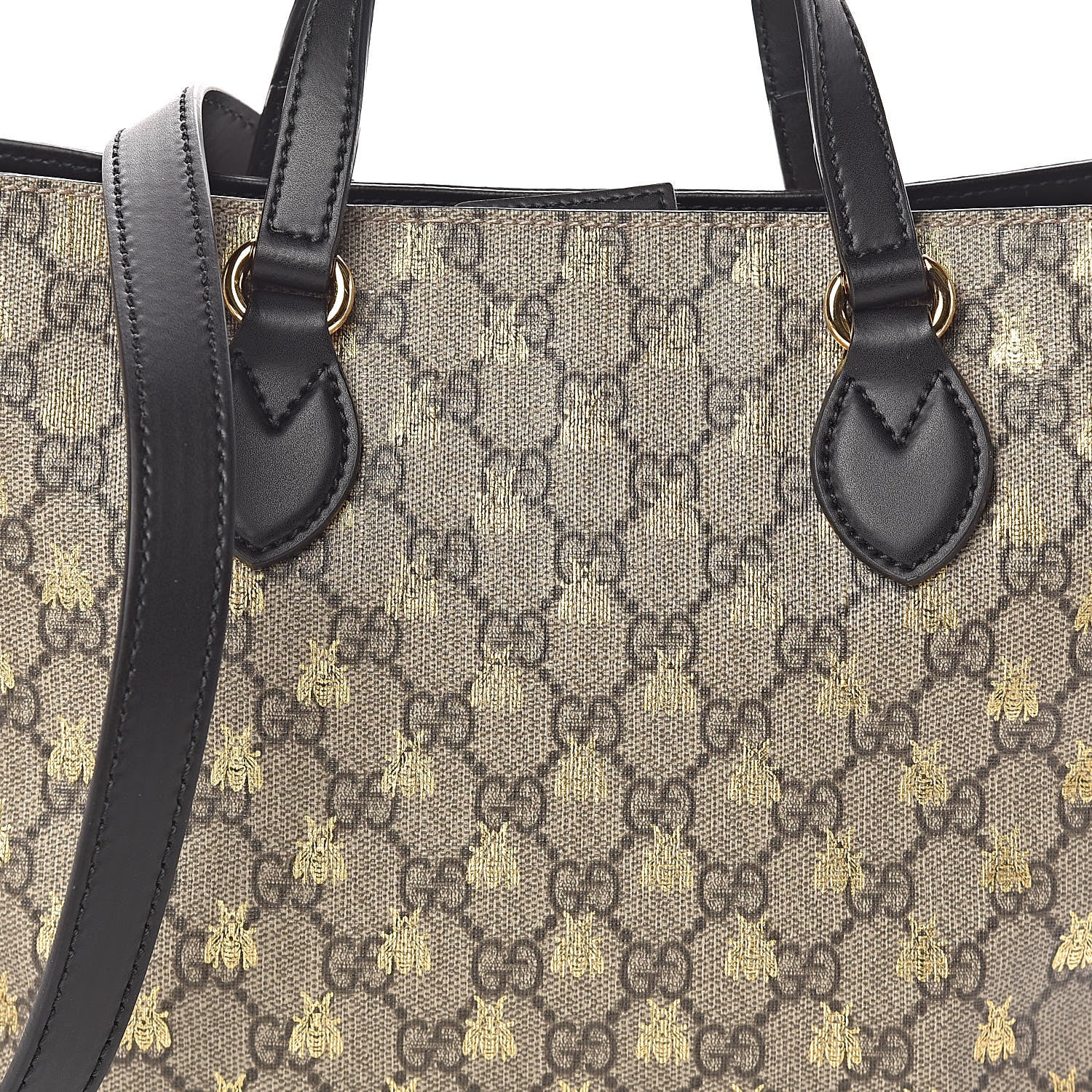 Gucci Soft GG Supreme Monogram Bees Small Crossbody Tote Beige Oro Black 10 of 10