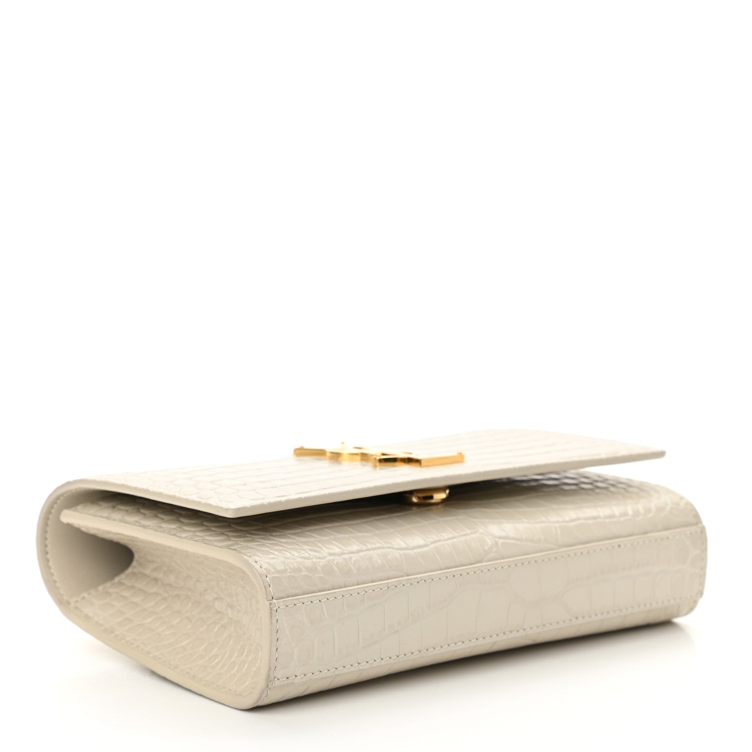 Saint Laurent Calfskin Crocodile Embossed Monogram Kate Belt Bag Crema Soft 4 of 9