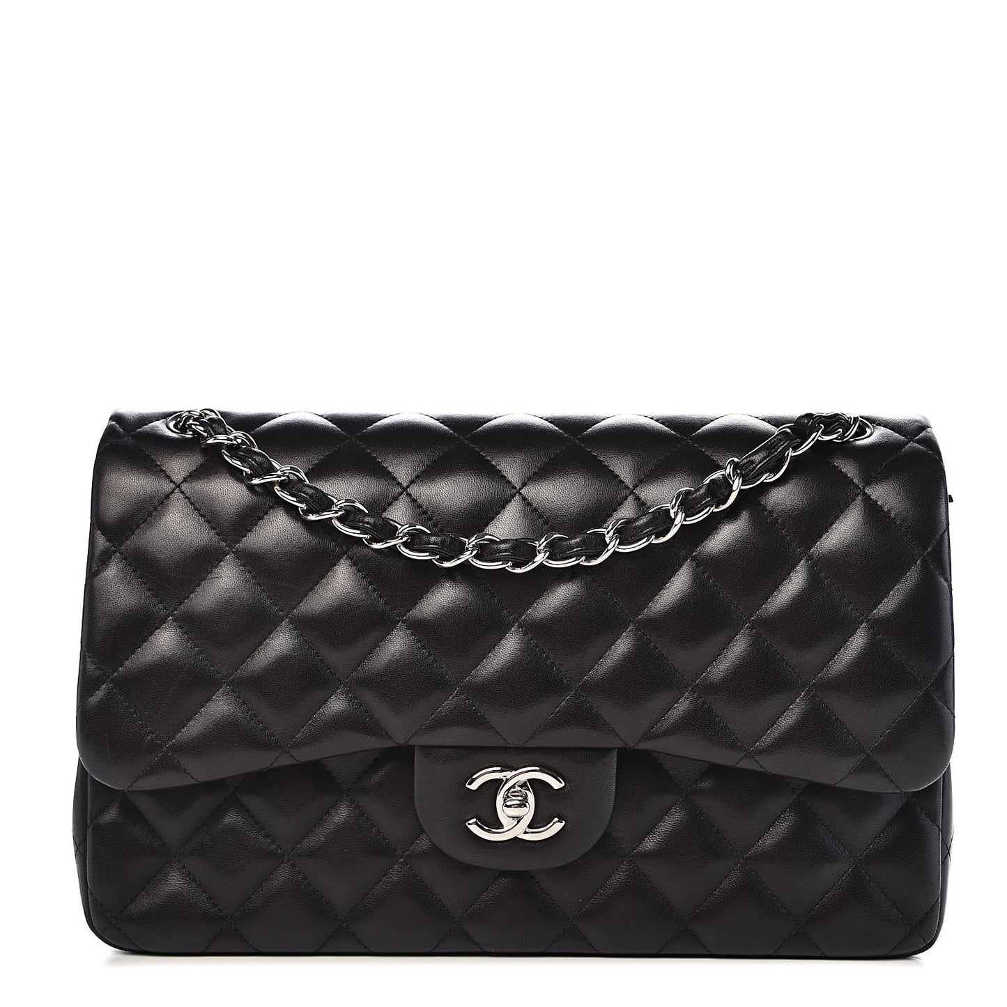 Lambskin Quilted Jumbo Double Flap Black