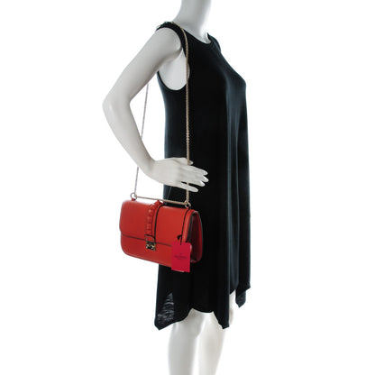 Valentino Garavani Pebbled Calfskin Monochrome Medium Glam Lock Rockstud Flap English Red 2 of 7