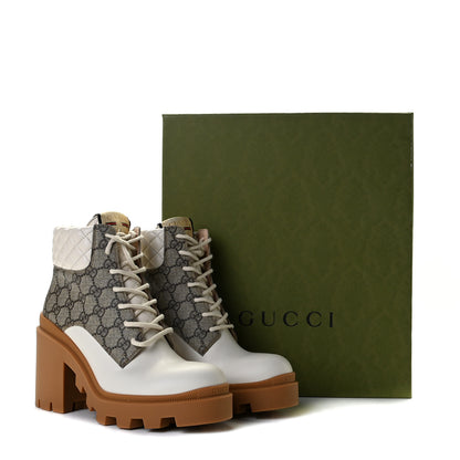 Gucci Calfskin GG Supreme Monogram Nappa Quilted Lace Up Ankle Boots 39 Mystic White Beige 11 of 11
