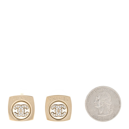 Chanel Metal Pearl Crystal CC Logo Square Earrings Gold Pearly White 2 of 5