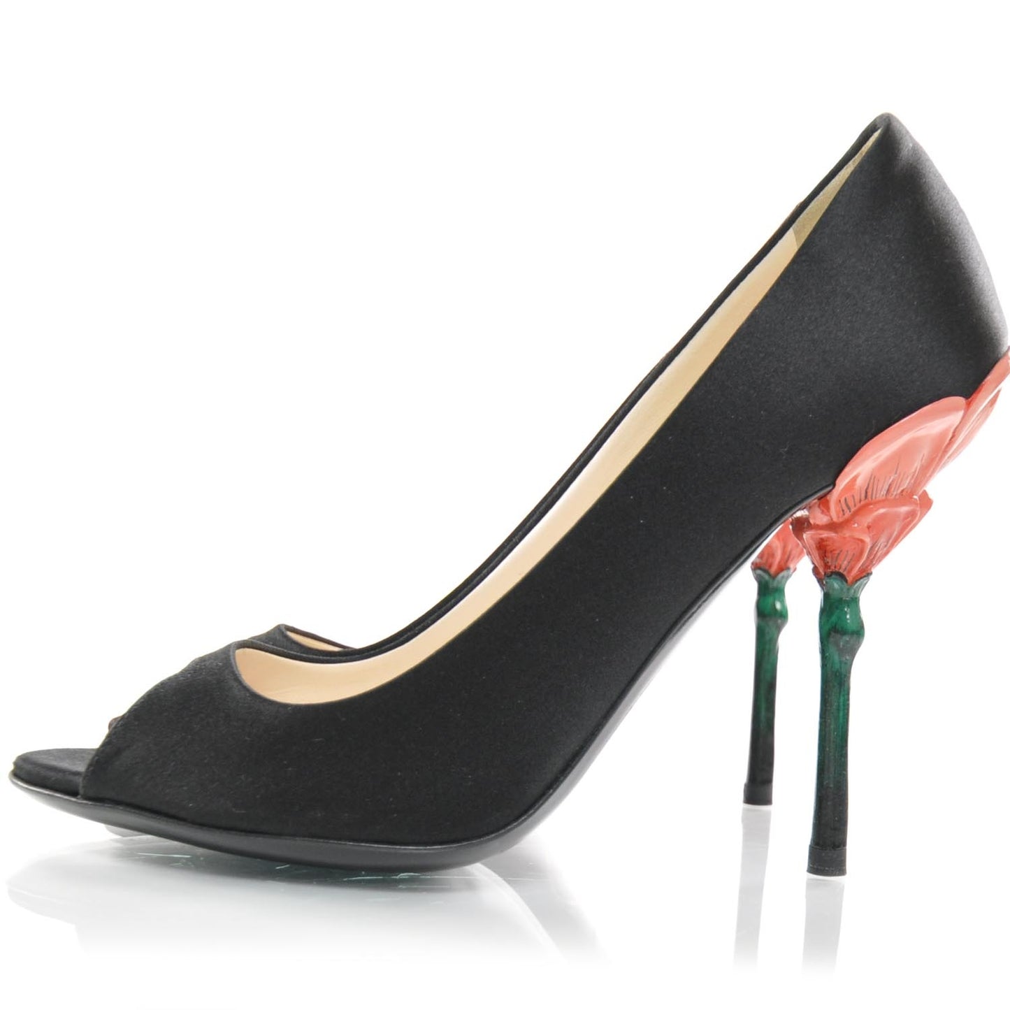 Satin Flower Heel Pumps 37.5 Black