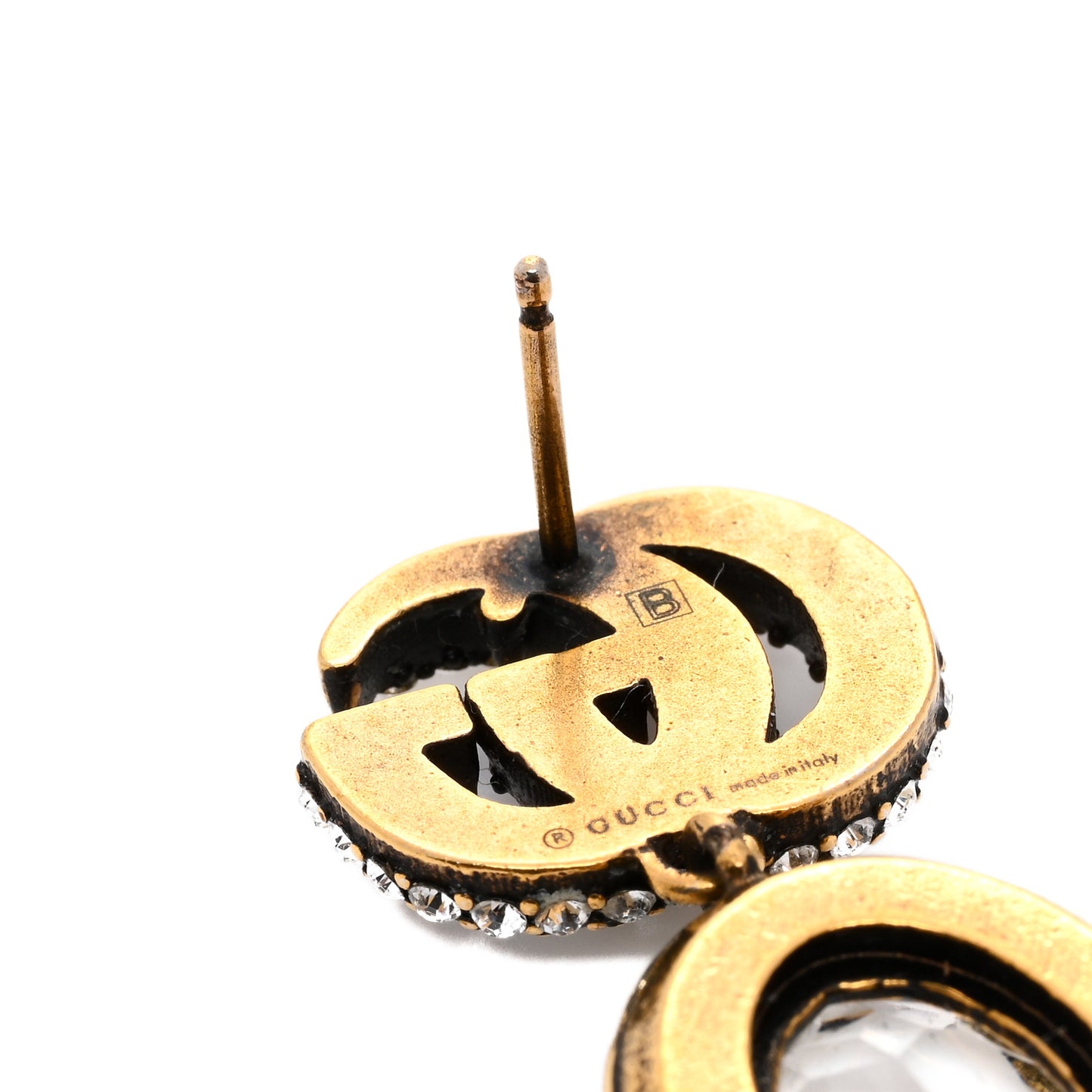 Metal Crystal Double G Drop Earrings Aged Gold