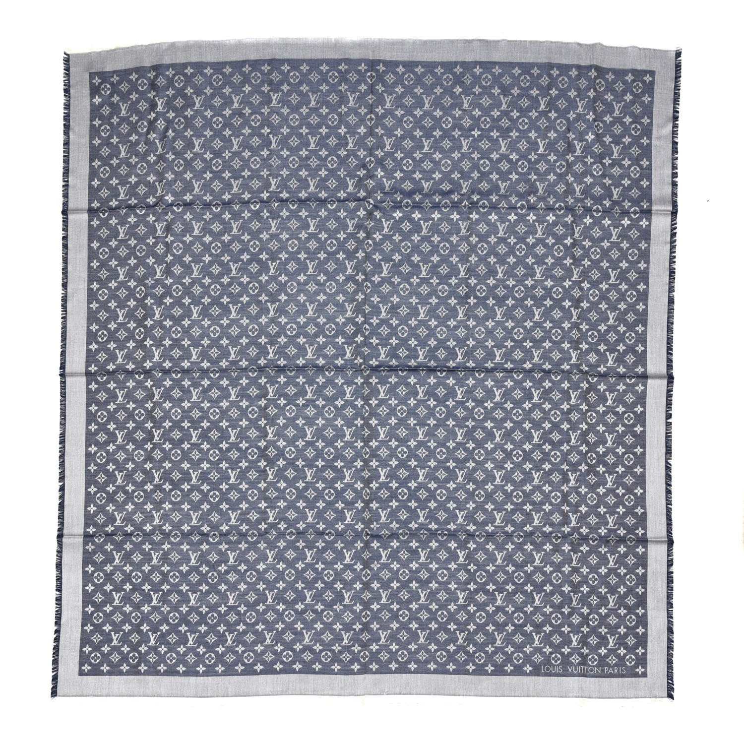 Louis Vuitton Wool Silk Monogram Denim Shawl Blue 1 of 4