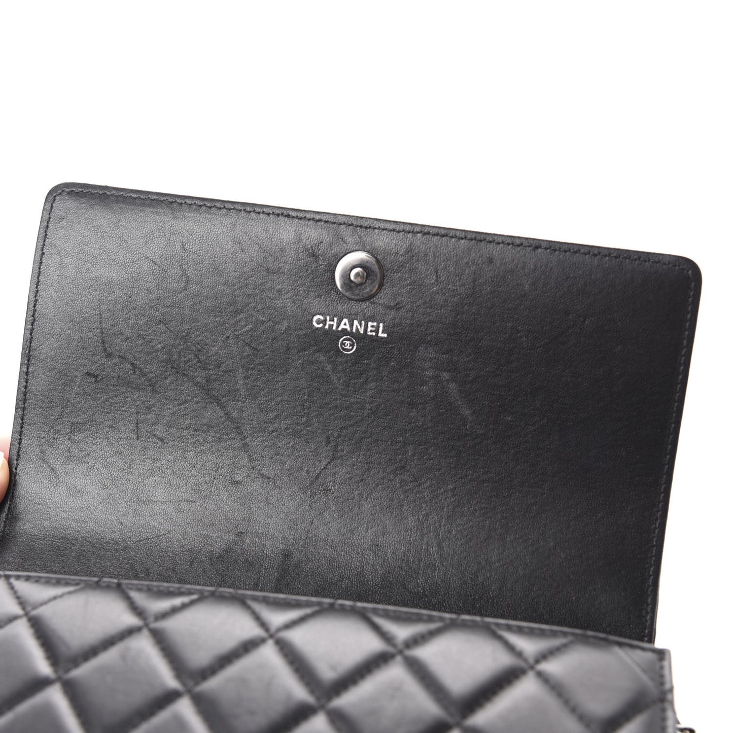 Lambskin Quilted Boy Wallet On Removable Chain WOC Black