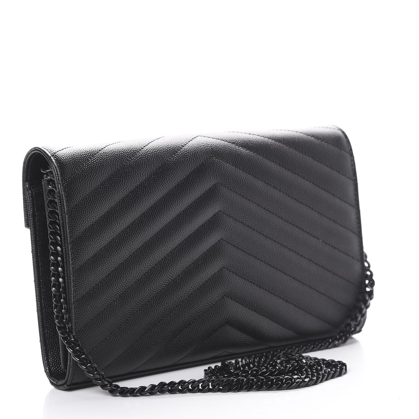 Grain De Poudre Matelasse Chevron Monogram Chain Wallet Black