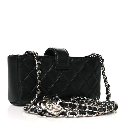 Chanel Lambskin Quilted Crystal Valentine Charms Mini Phone Holder Crossbody Bag Black 3 of 10