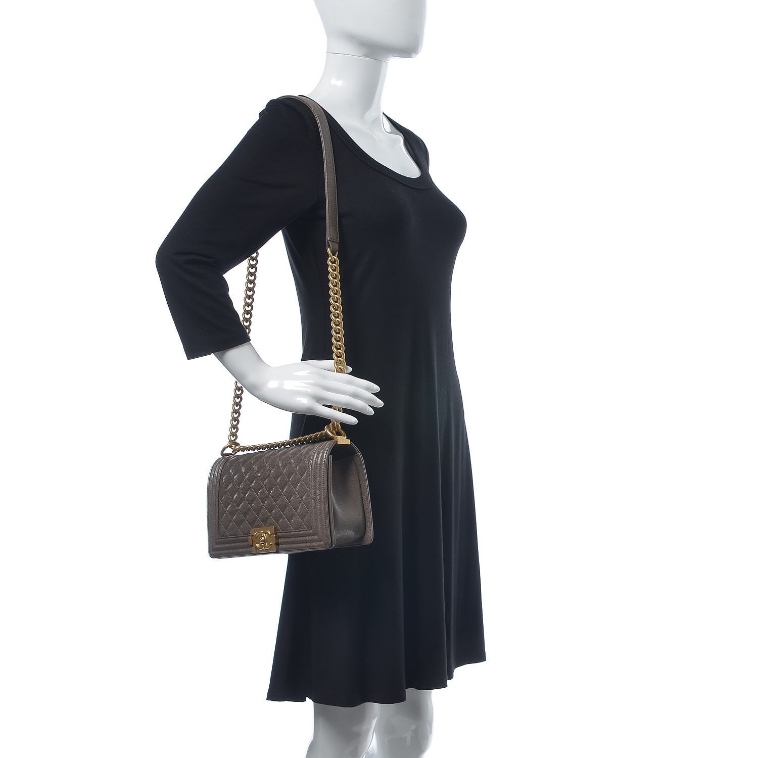 Chanel Caviar Quilted Medium Boy Flap Khaki 2 of 7