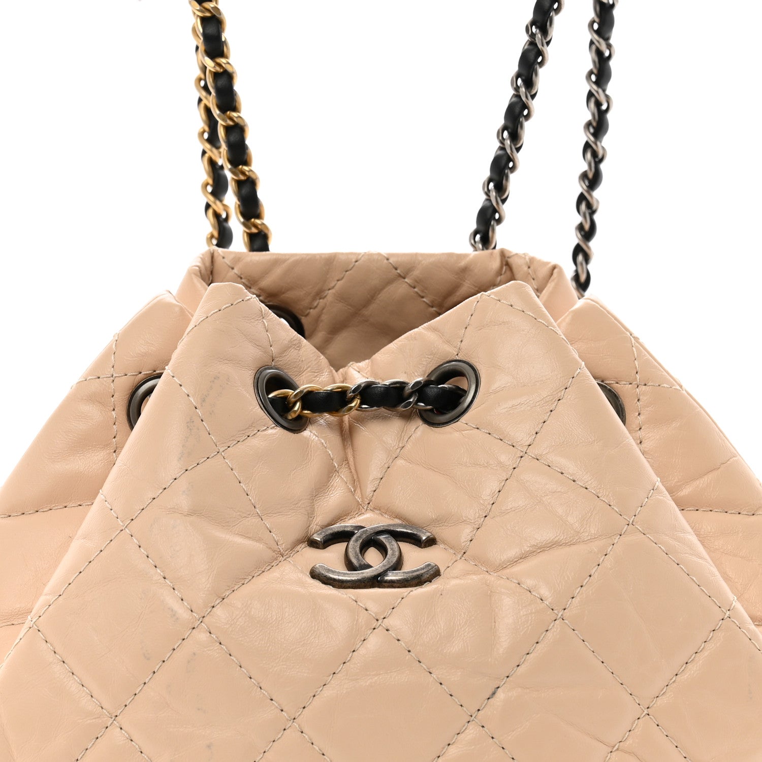 Chanel Aged Calfskin Quilted Small Gabrielle Backpack Beige Black 8 of 12