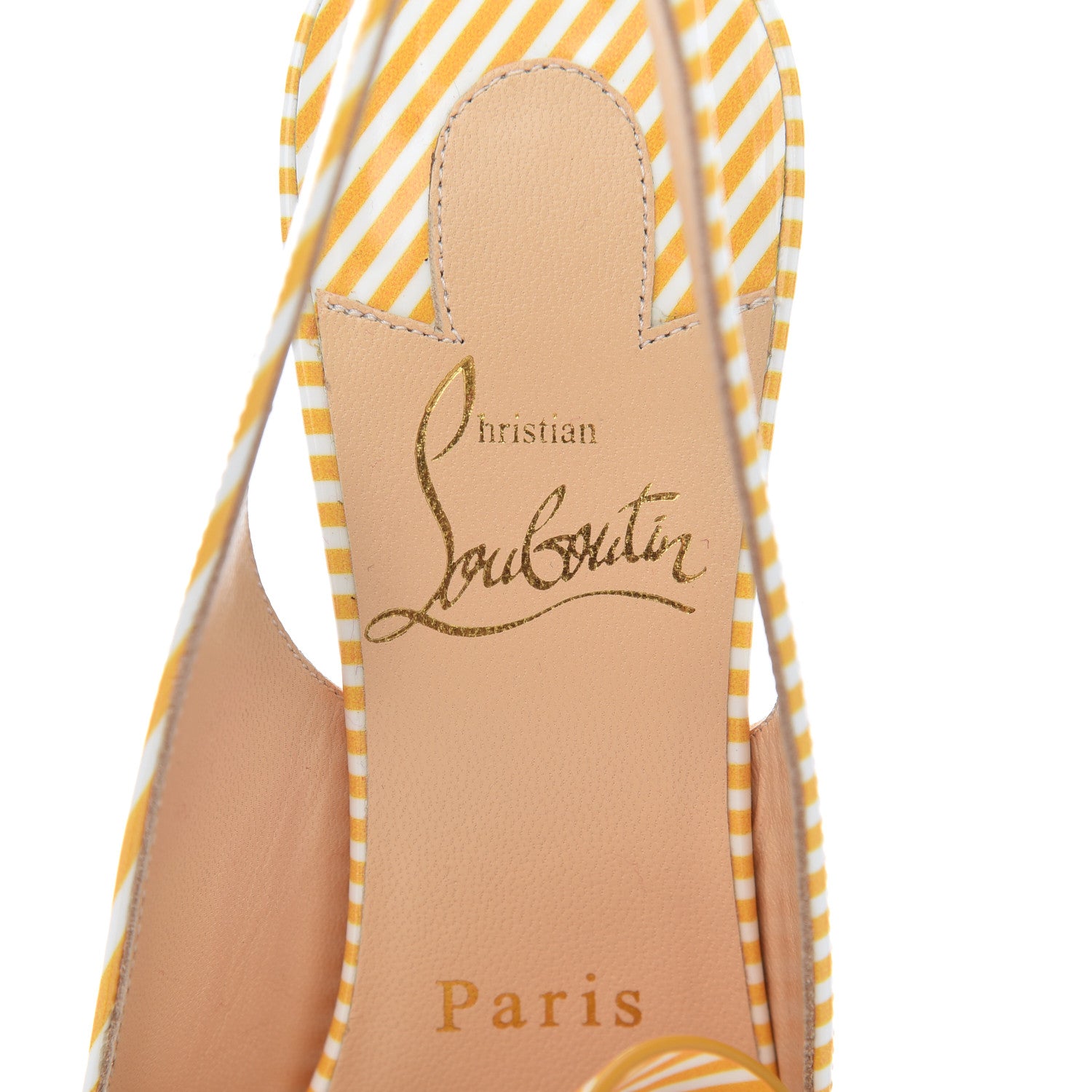 Christian Louboutin Patent Stripes Clare Nodo 80 Pumps 36 Banana White 7 of 8