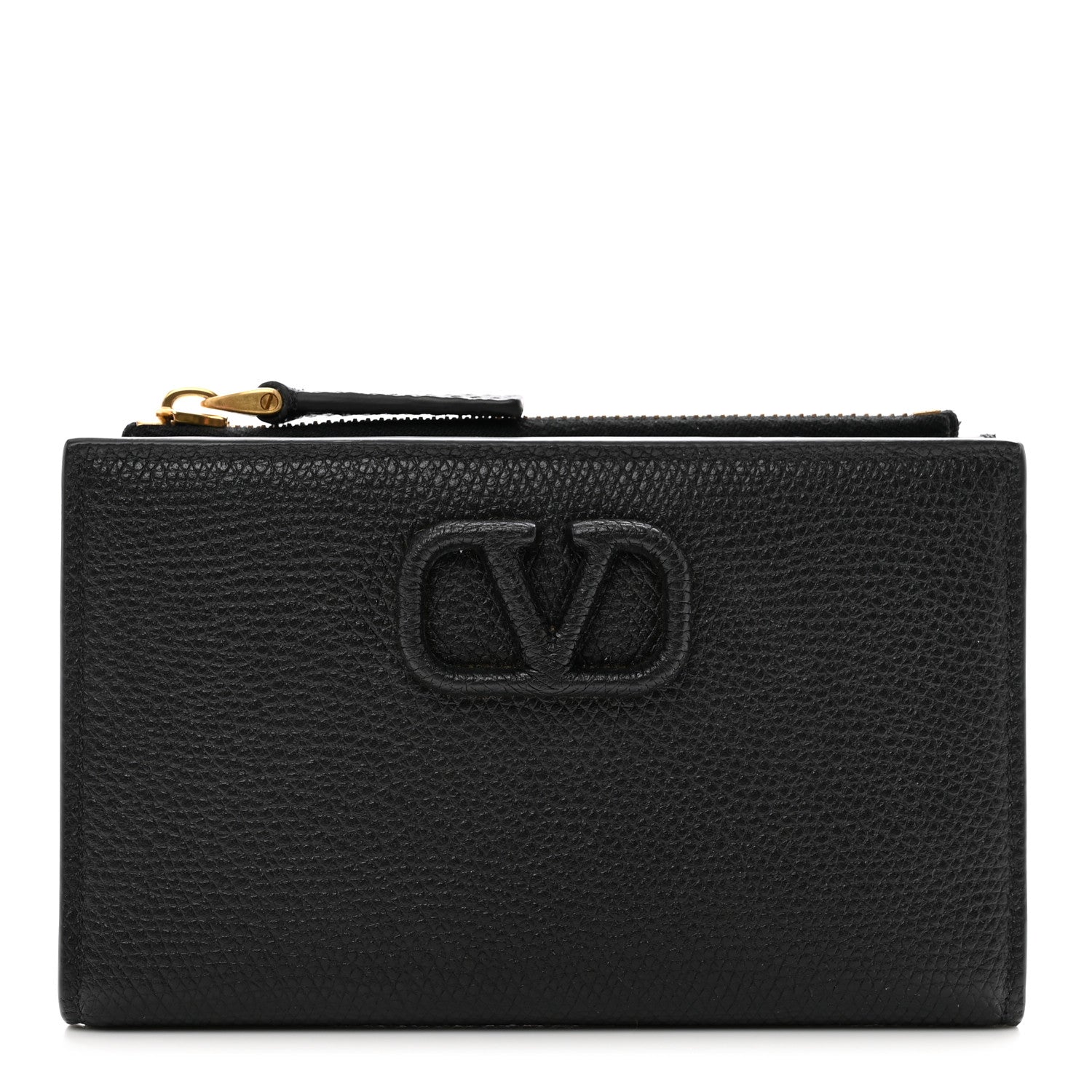 Valentino Garavani Grained Calfskin VLogo Coin Case Card Holder Black 1 of 7