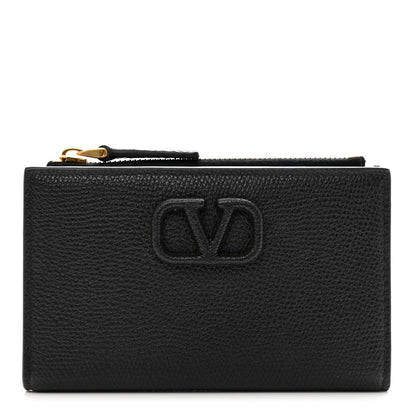 Valentino Garavani Grained Calfskin VLogo Coin Case Card Holder Black 1 of 7