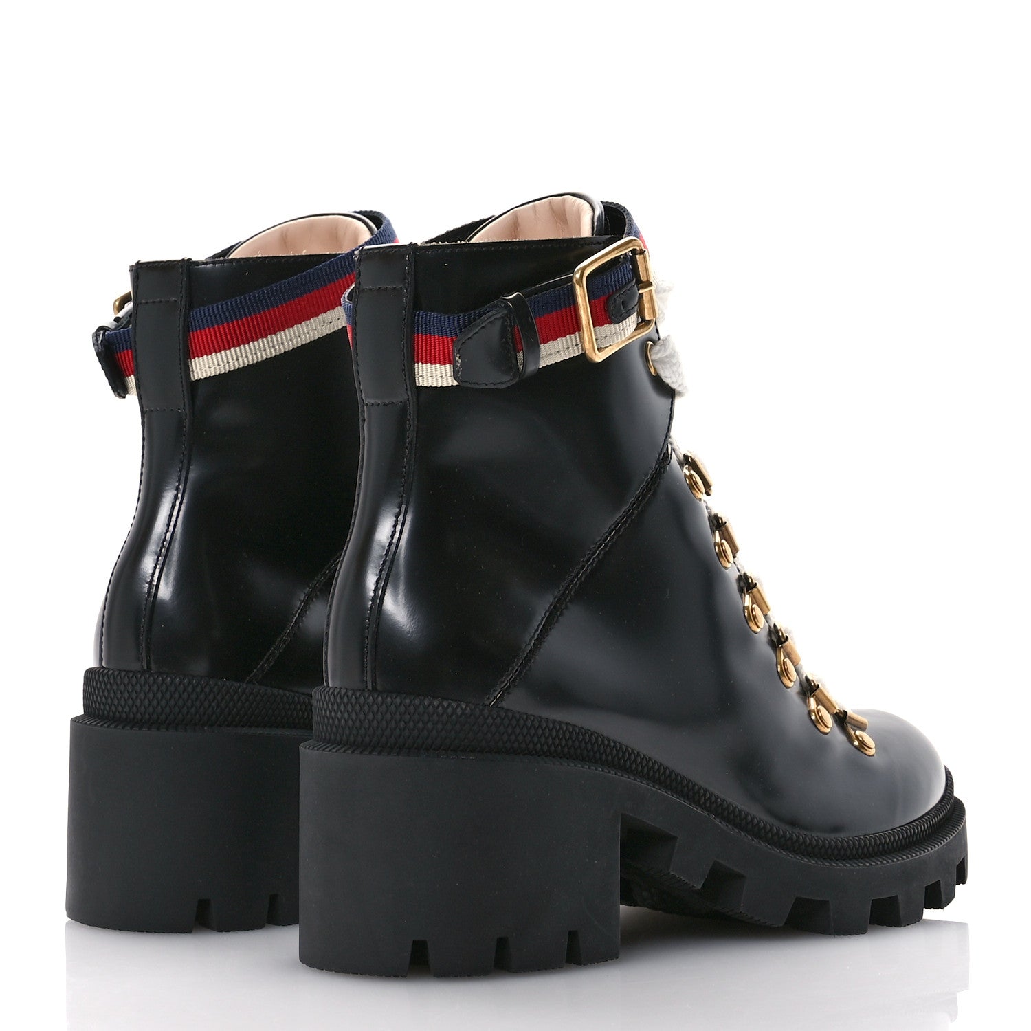 Gucci Calfskin Sylvie Web Womens Lace Up Combat Boots 35 Black 5 of 9