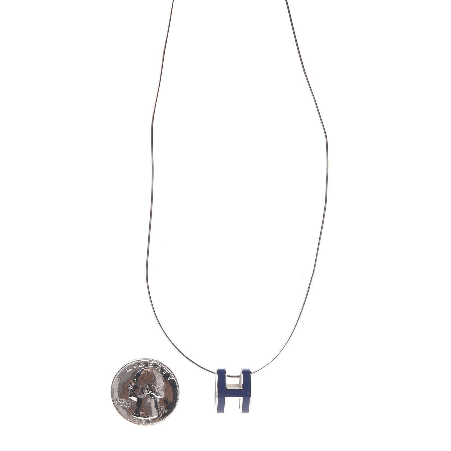 Hermes Lacquered Palladium Pop H Pendant Necklace Navy Bleu 3 of 5