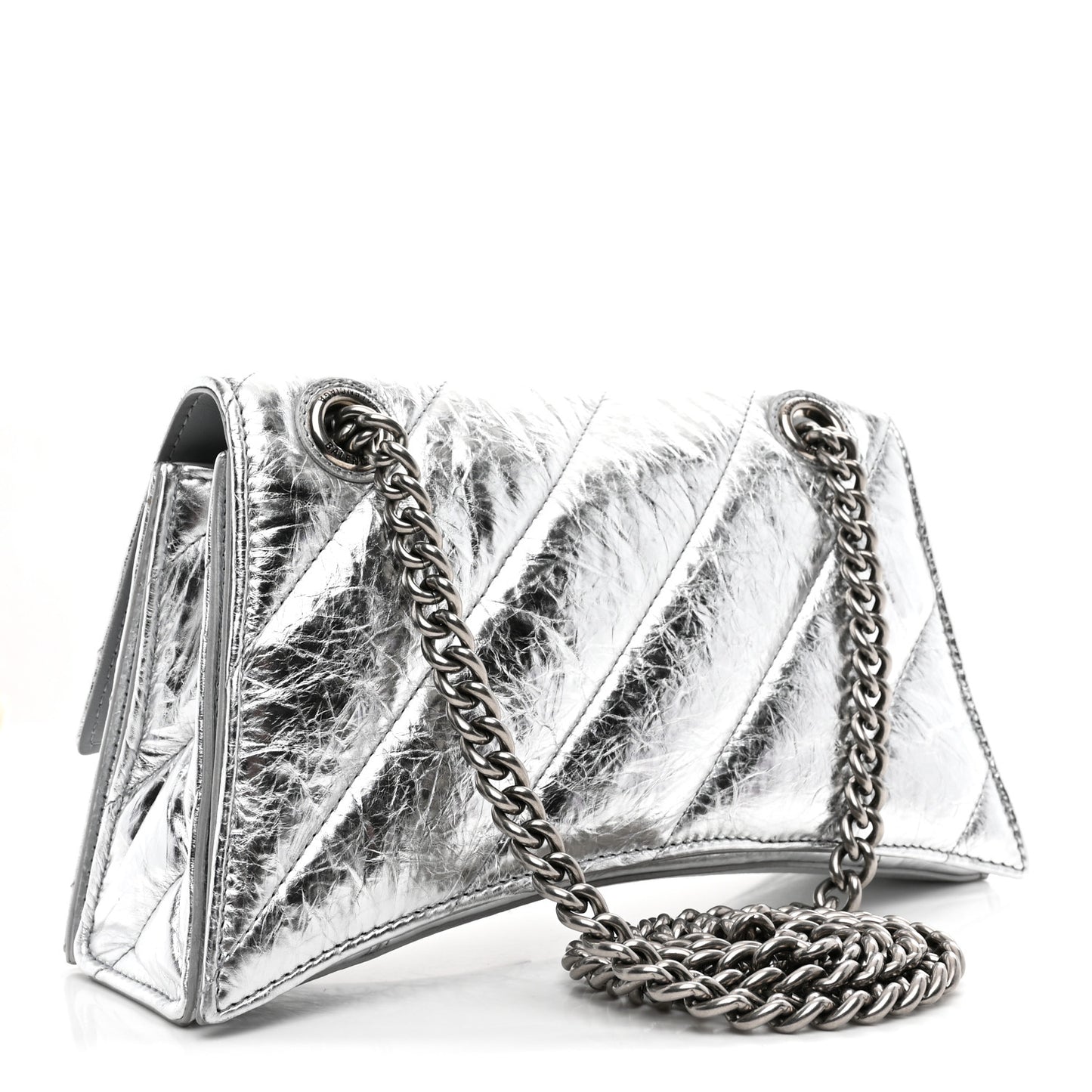 Crushed Calfskin Quilted Small Crush Chain Bag Silver