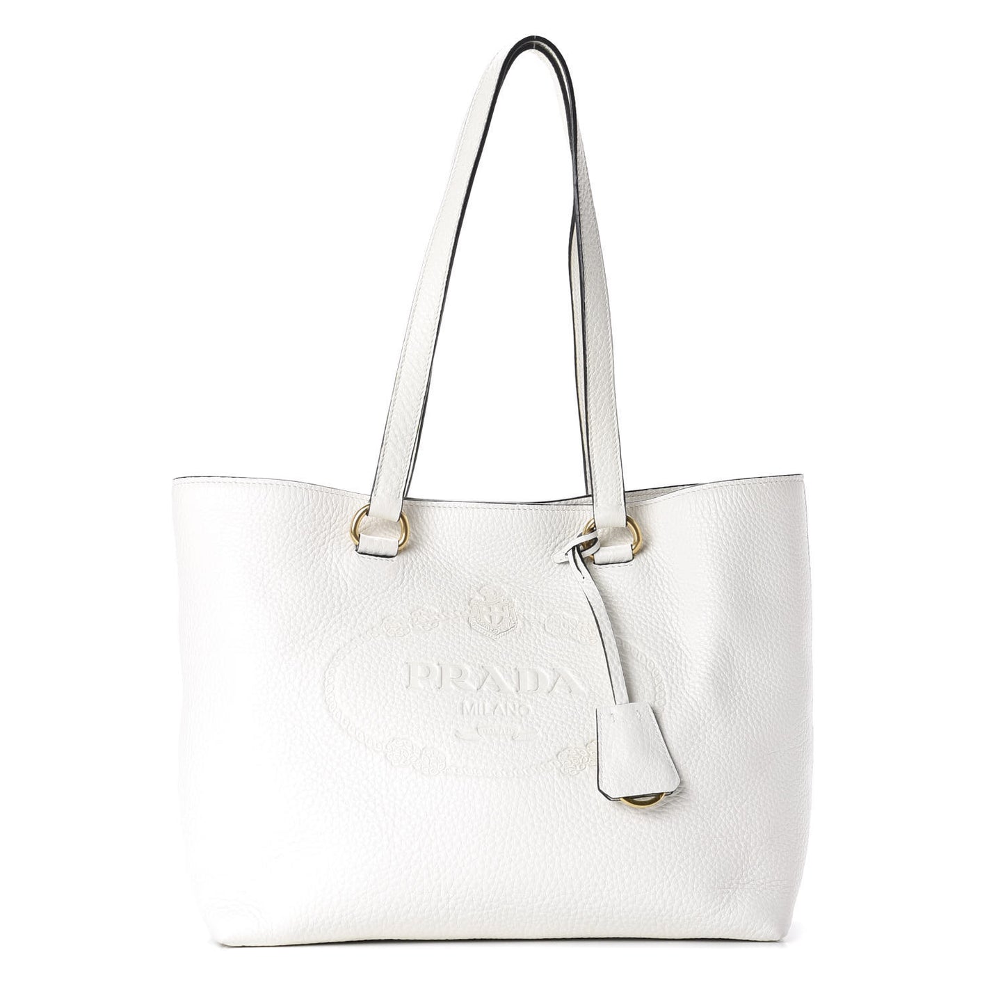 Vitello Daino Embossed Logo Tote White