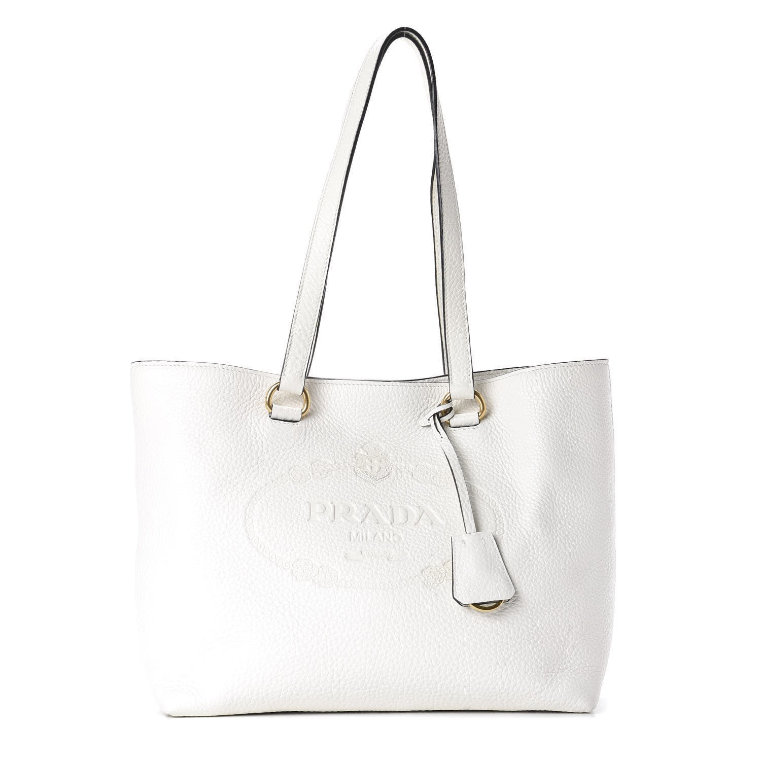 Prada Vitello Daino Embossed Logo Tote White 1 of 8
