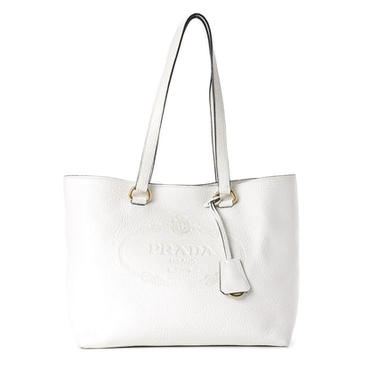 Prada Vitello Daino Embossed Logo Tote White 1 of 8