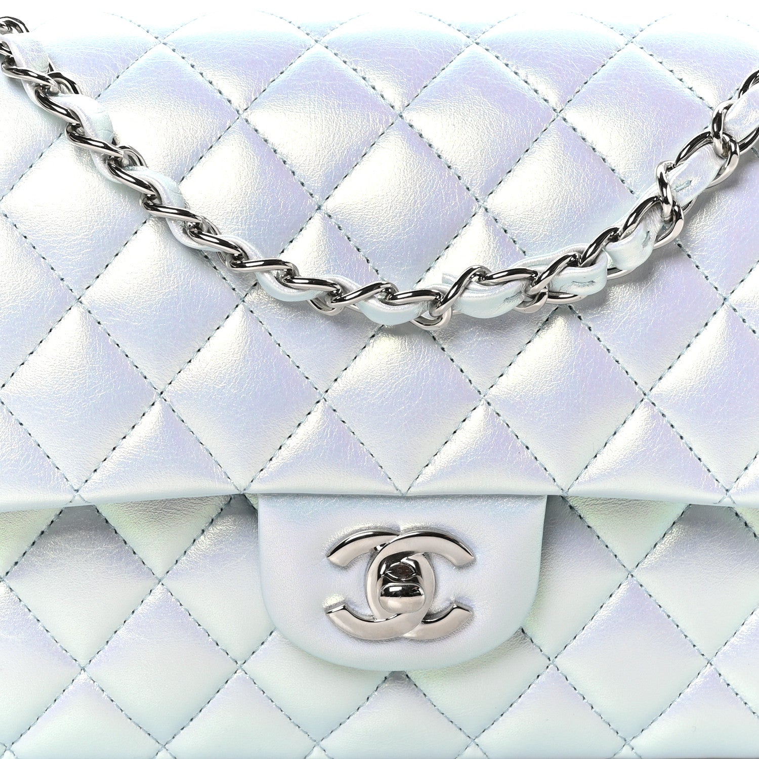 Chanel Iridescent Lambskin Quilted Medium Double Flap Light Blue 8 of 10