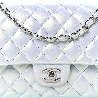 Chanel Iridescent Lambskin Quilted Medium Double Flap Light Blue 8 of 10