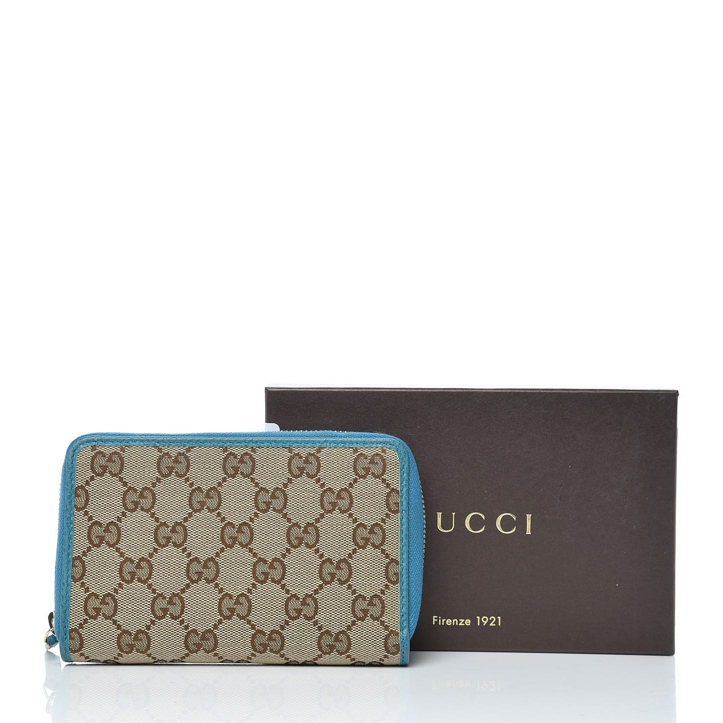 Monogram Dollar Calfskin Zip Around Compact Wallet Beige Ebony Deep Cobalt